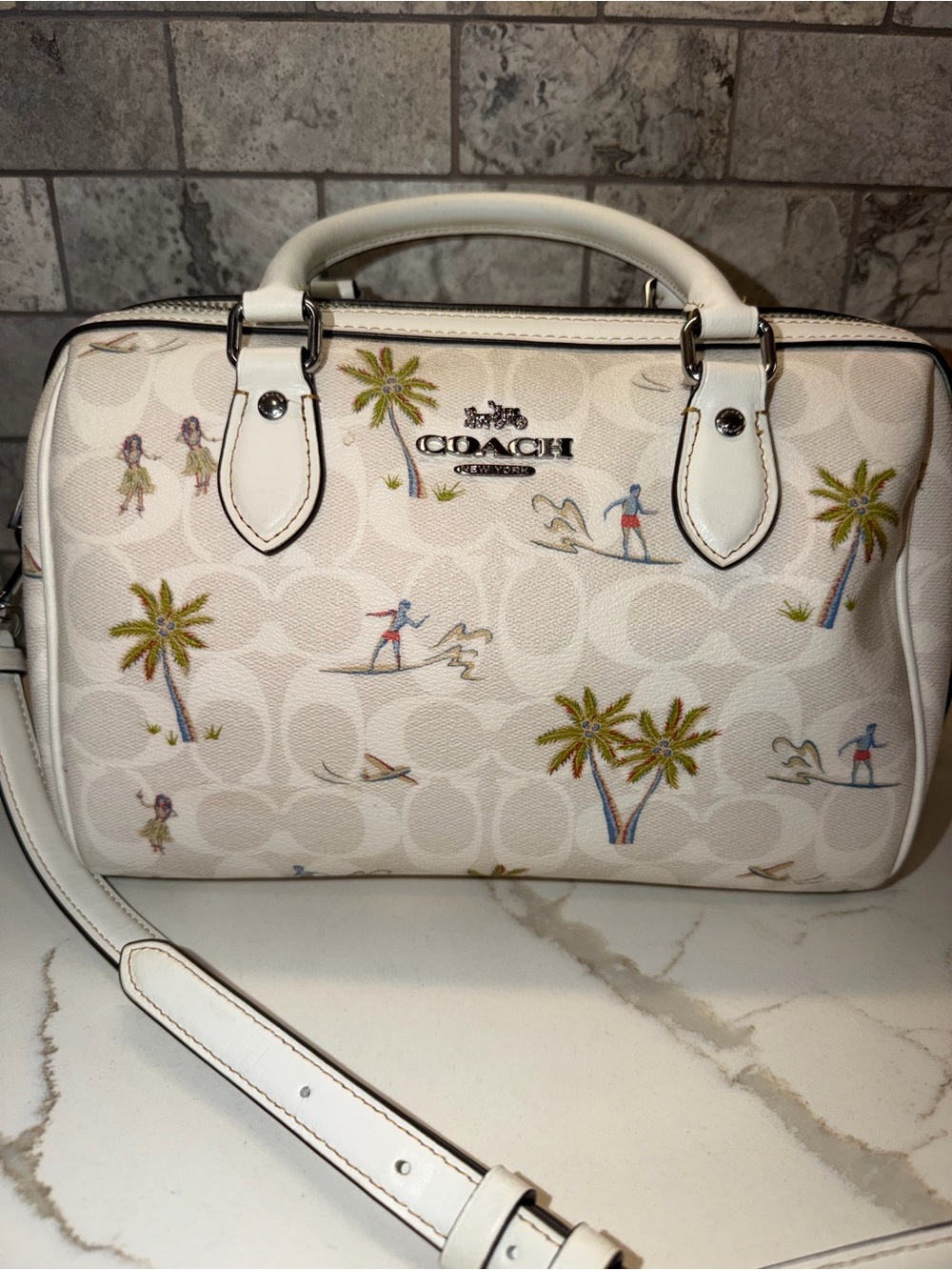 Coach Medium 2023 Rowan Hula Signature Chalk Print Satchel